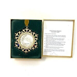 Costco Jeweled Gold Tone Picture Frame Snowflake Ornament Christmas Tree. J2